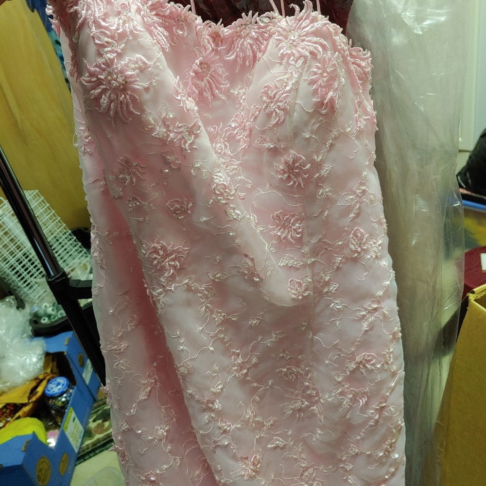 Pink mermaid style corset back dress